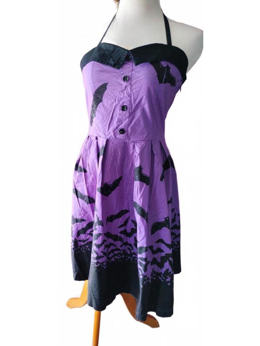 Sourpuss purple halter dress with bats
